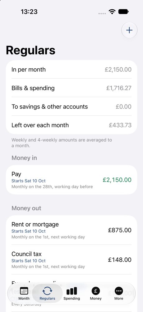 Regulars tab with monthly totals